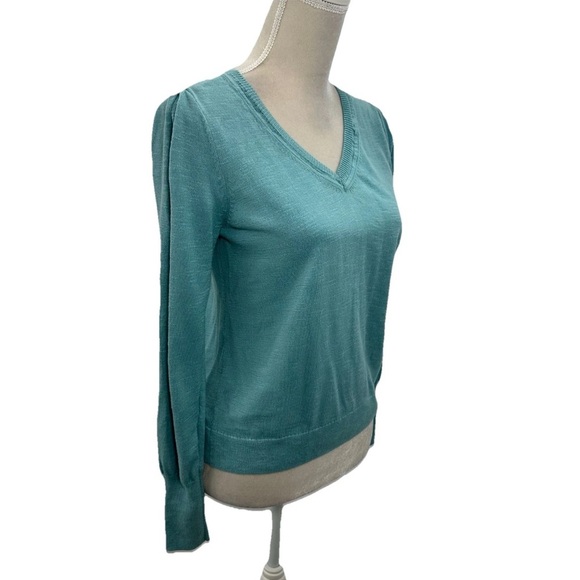 Nic Zoe Slub V Neck Sweater Womens Medium Long Puff Sleeve Cotton Blend Casual - Picture 3 of 9